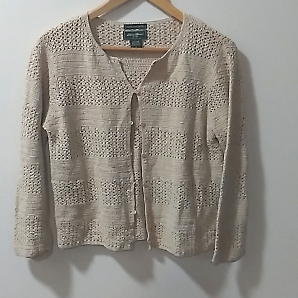 Eddie Bauer Hand-Crocheted Cream Grandma Knit Large Cottagecore Sweater - Picture 1 of 4